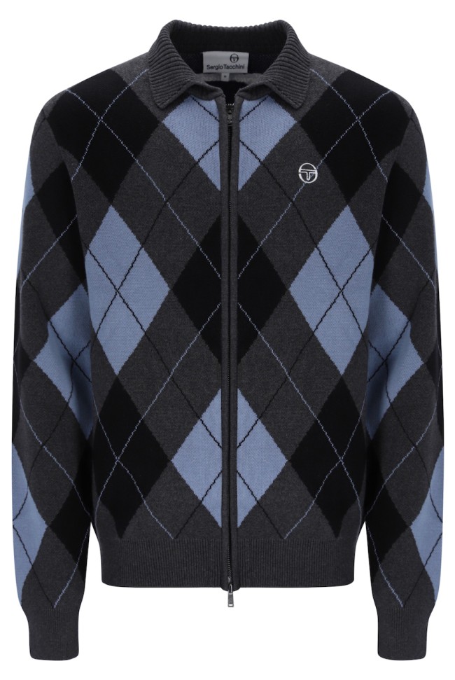 Macro Argyle Zip Through Knitwear CharcoalMarl/Black/CountryBlue-494