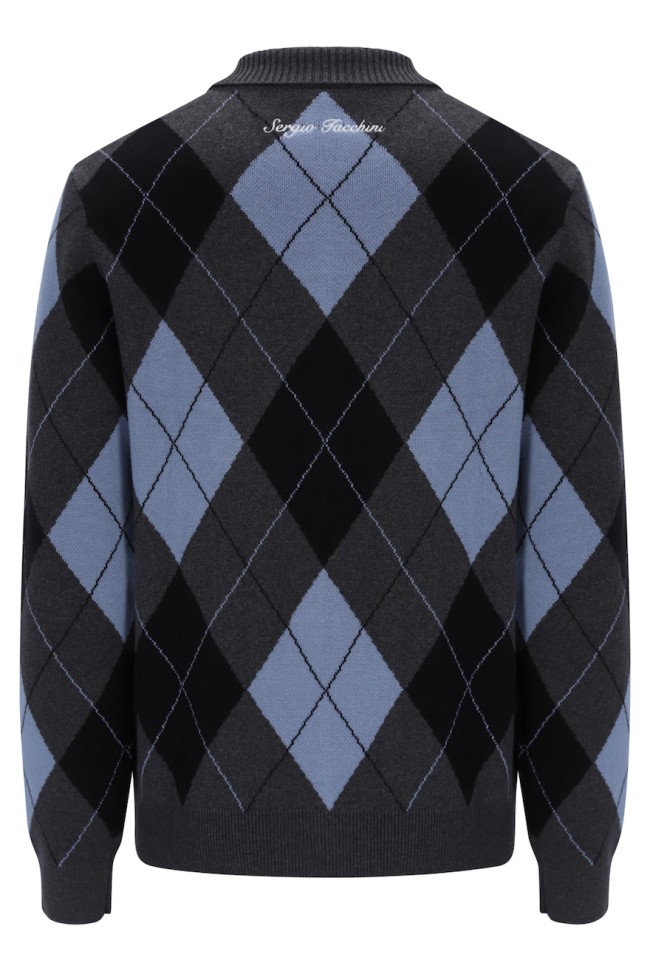 Macro Argyle Zip Through Knitwear CharcoalMarl/Black/CountryBlue-494