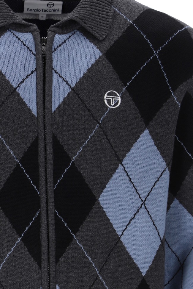 Macro Argyle Zip Through Knitwear CharcoalMarl/Black/CountryBlue-494