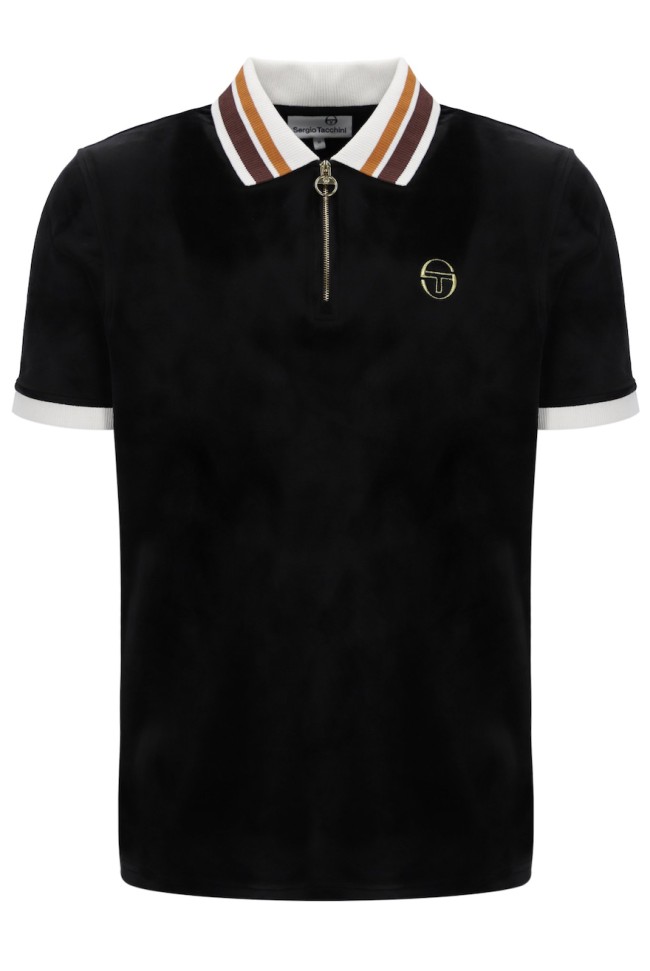Mahony Velour Zip Polo Shirt Black/Gold-906