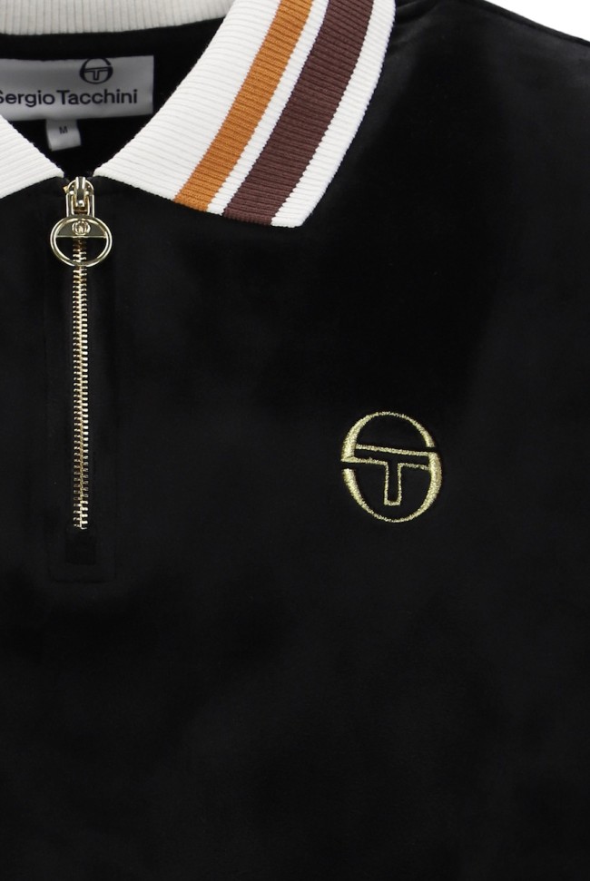 Mahony Velour Zip Polo Shirt Black/Gold-906
