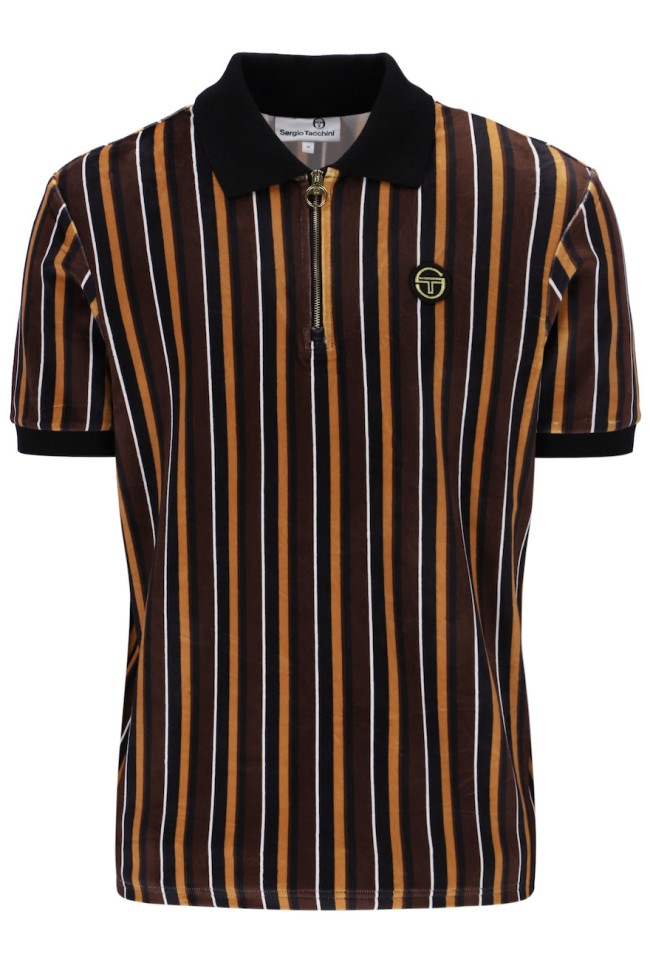 Lomazzo Velour Stripe Polo Shirt Black-160