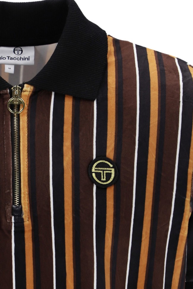 Lomazzo Velour Stripe Polo Shirt Black-160