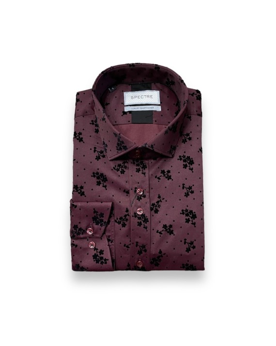 Brooks Floral Flocked Shirt Bordeaux