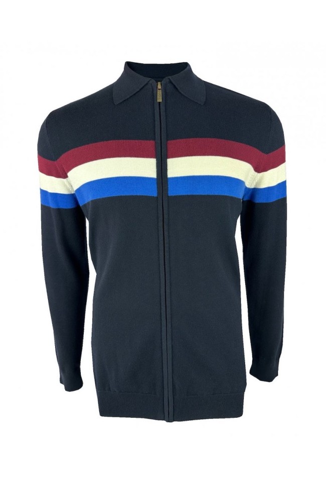 TR9011 Zip Stripe Cardigan Navy