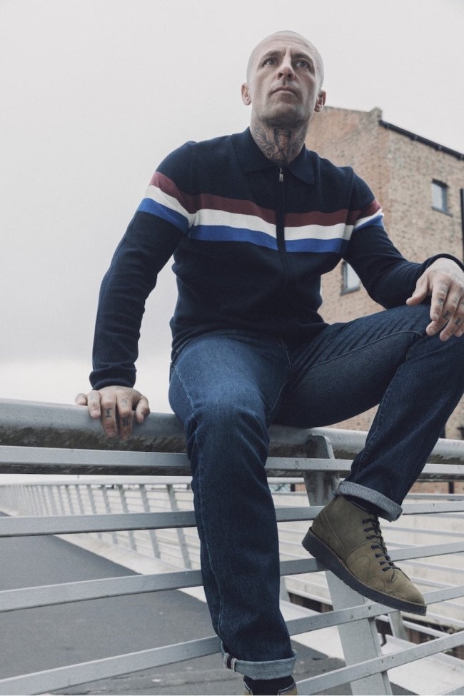 TR9011 Zip Stripe Cardigan Navy