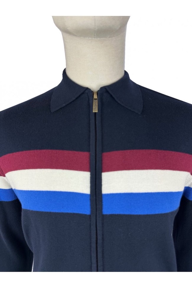 TR9011 Zip Stripe Cardigan Navy