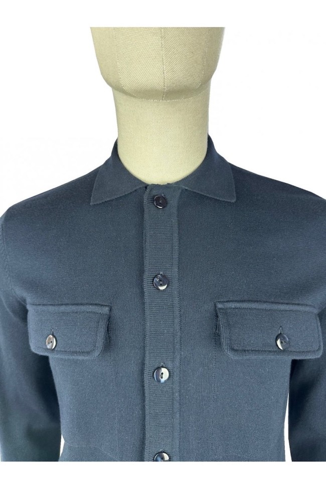 TR9010 Button Through Pocket Cardigan Navy