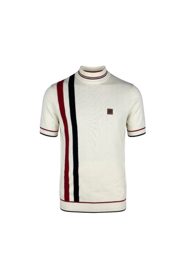 TR9064 Racing Stripe Turtle Neck Knit Ecru