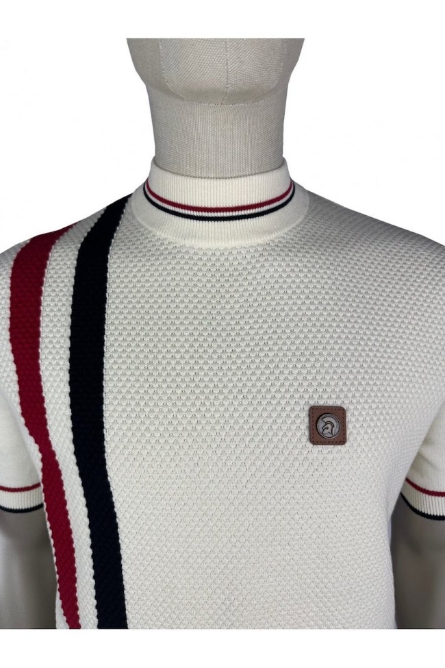TR9064 Racing Stripe Turtle Neck Knit Ecru