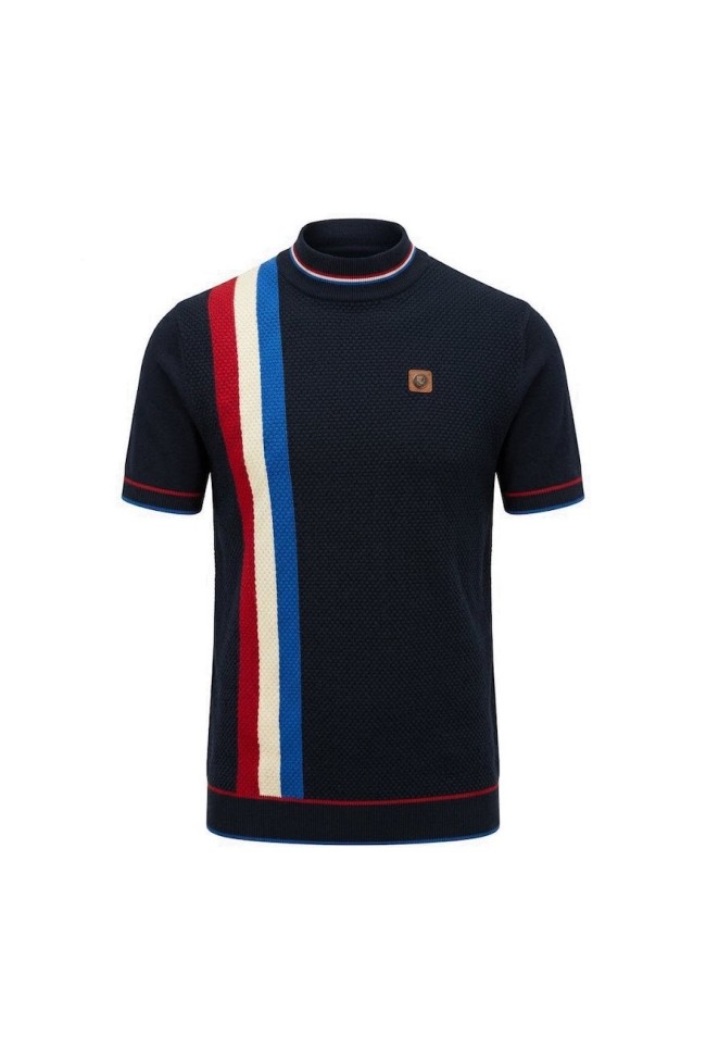 Navy TR9064 Racing Stripe Turtle Neck Knit