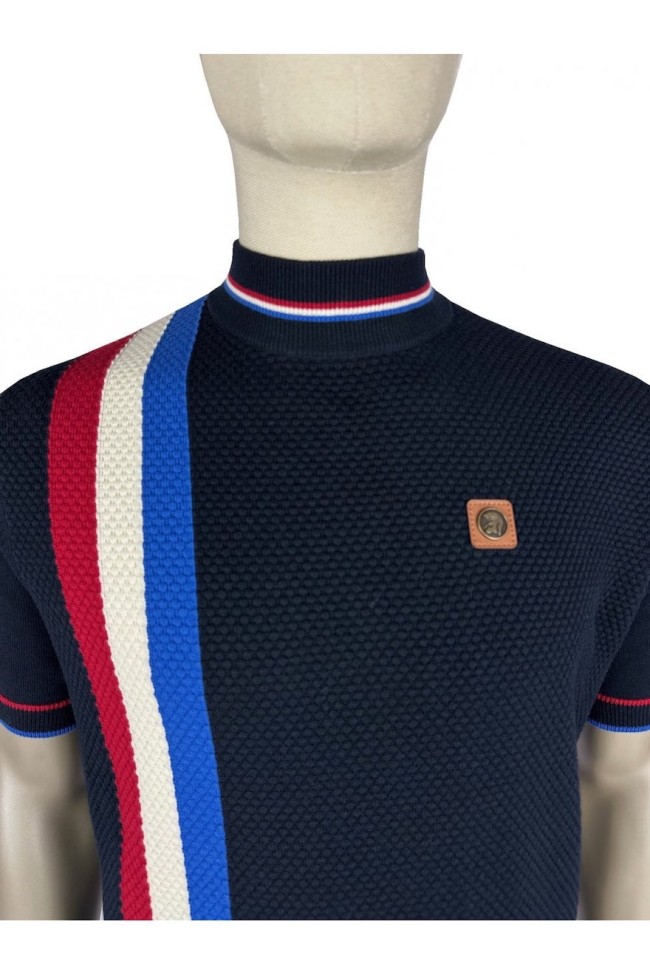 TR9064 Racing Stripe Turtle Neck Knit Navy