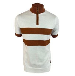 TR8650 Stripe Front Zip Knitted Polo