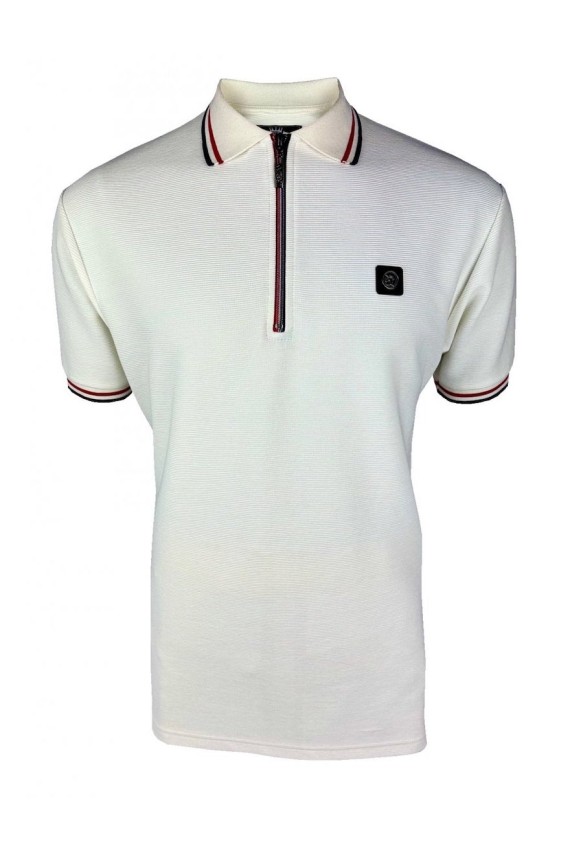 TR9023 Ottoman Rib Zip Polo Ecru