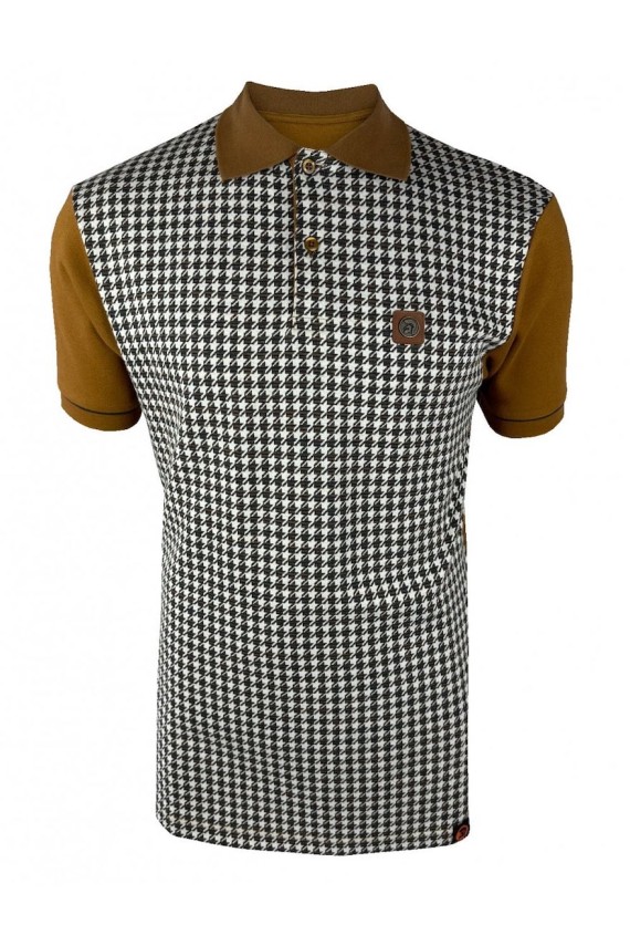 TR9020 Houndstooth Panel Polo Tan