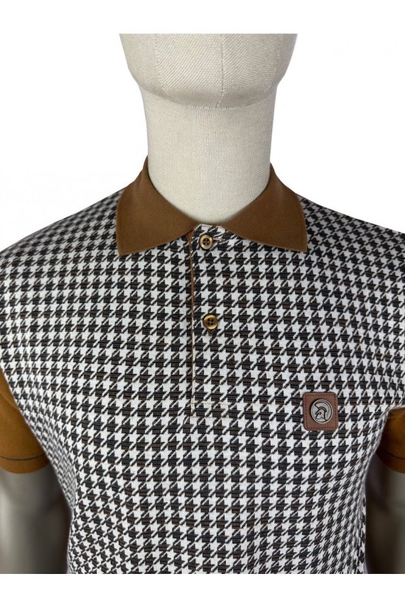 TR9020 Houndstooth Panel Polo Tan