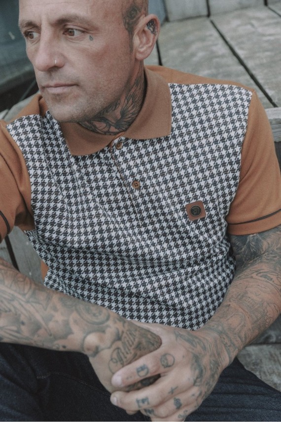 TR9020 Houndstooth Panel Polo Tan