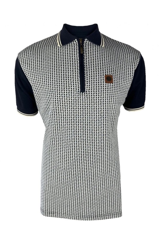 TR9031 Basket Knit Zip Panel Polo Navy