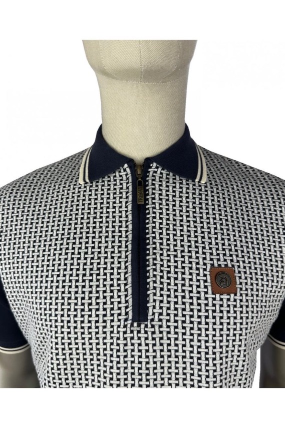 TR9031 Basket Knit Zip Panel Polo Navy