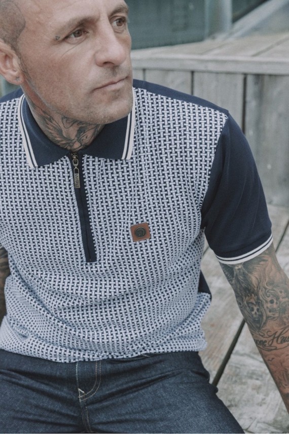TR9031 Basket Knit Zip Panel Polo Navy