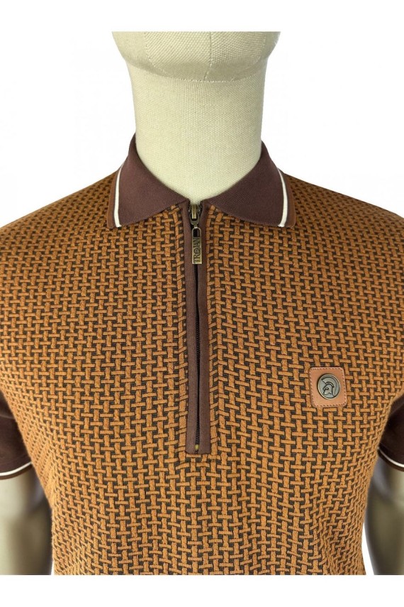 TR9031 Basket Knit Zip Panel Polo Chocolate