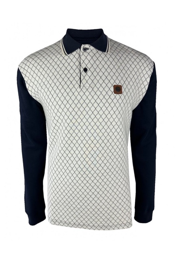 TR9026 Long Sleeve Ottoman Rib Panel Polo Navy