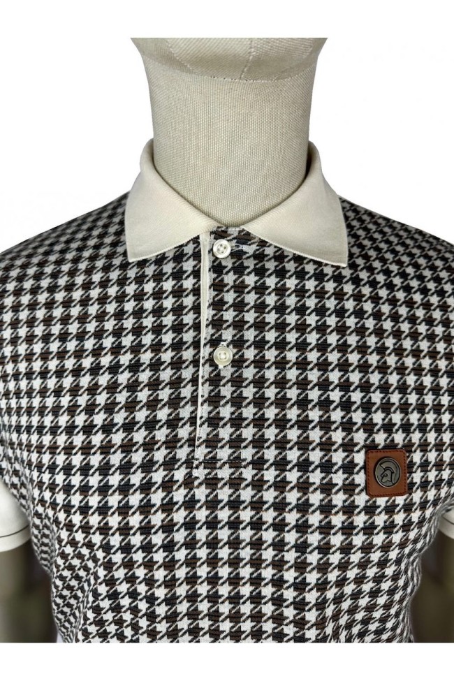 TR9074 Houndstooth Panel Polo Shirt Ecru