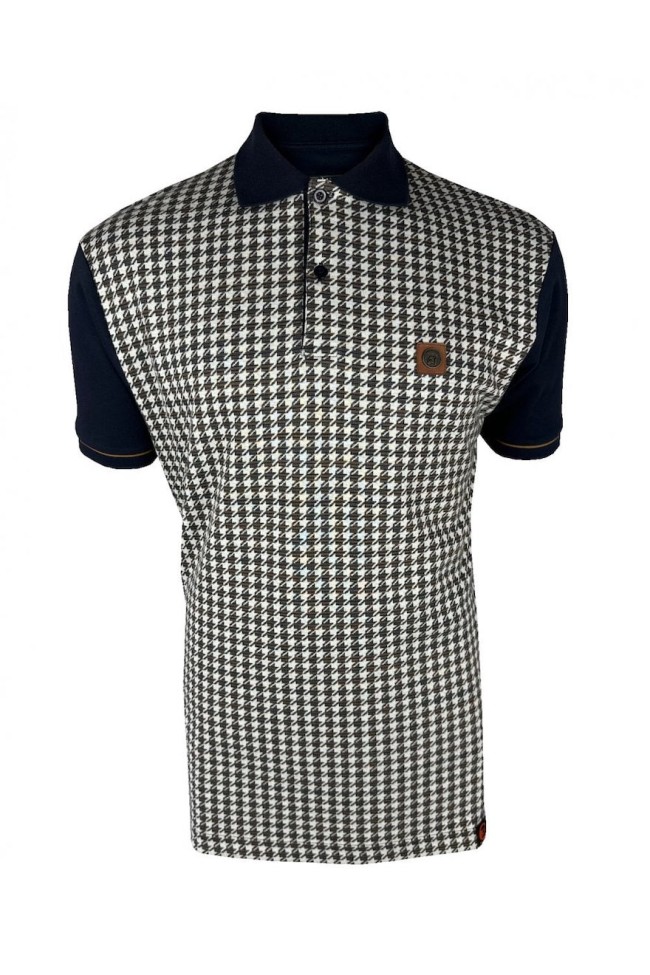 TR9074 Houndstooth Panel Polo Shirt Navy