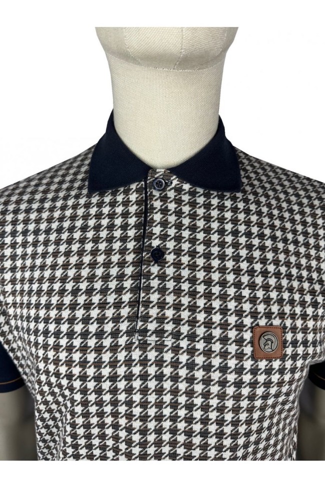 TR9074 Houndstooth Panel Polo Shirt Navy