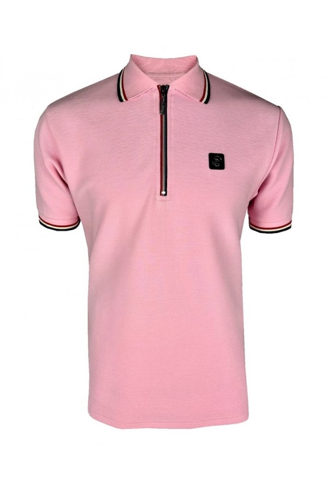 TR9070 Ottoman Rib Zip Polo Pink
