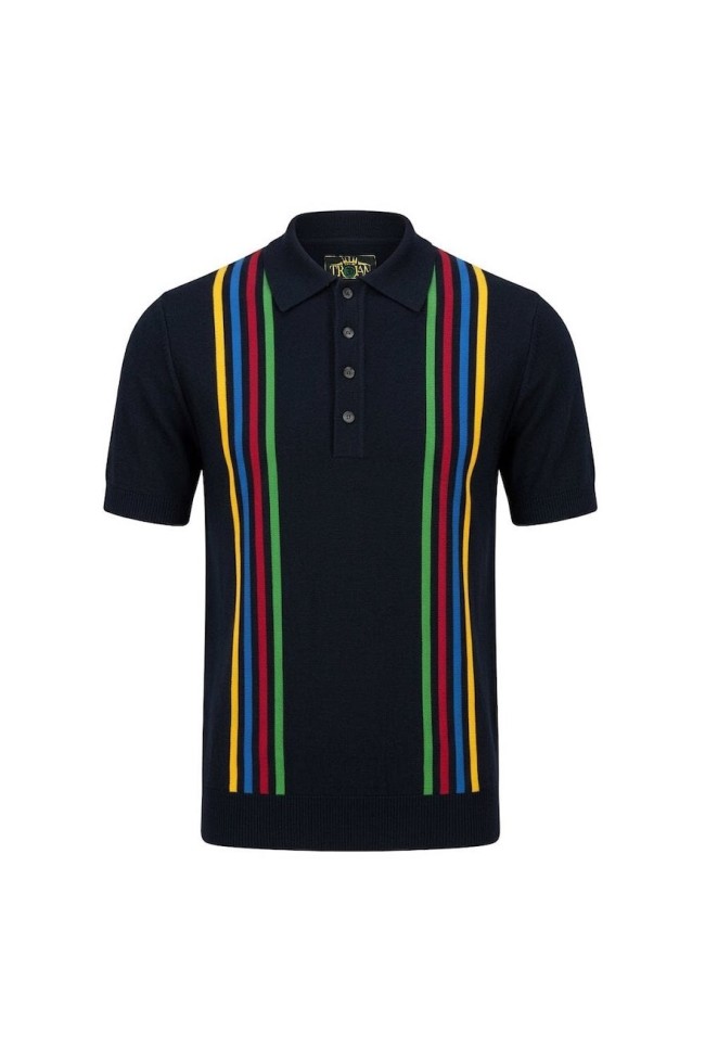 TR9062 Multi Stripe Knitted Polo Navy