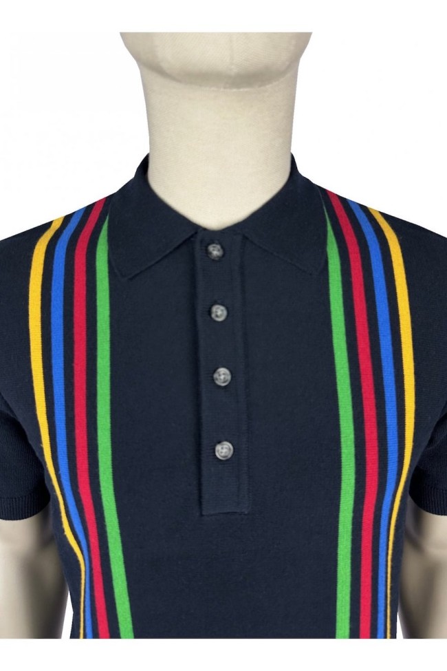 TR9062 Multi Stripe Knitted Polo Navy