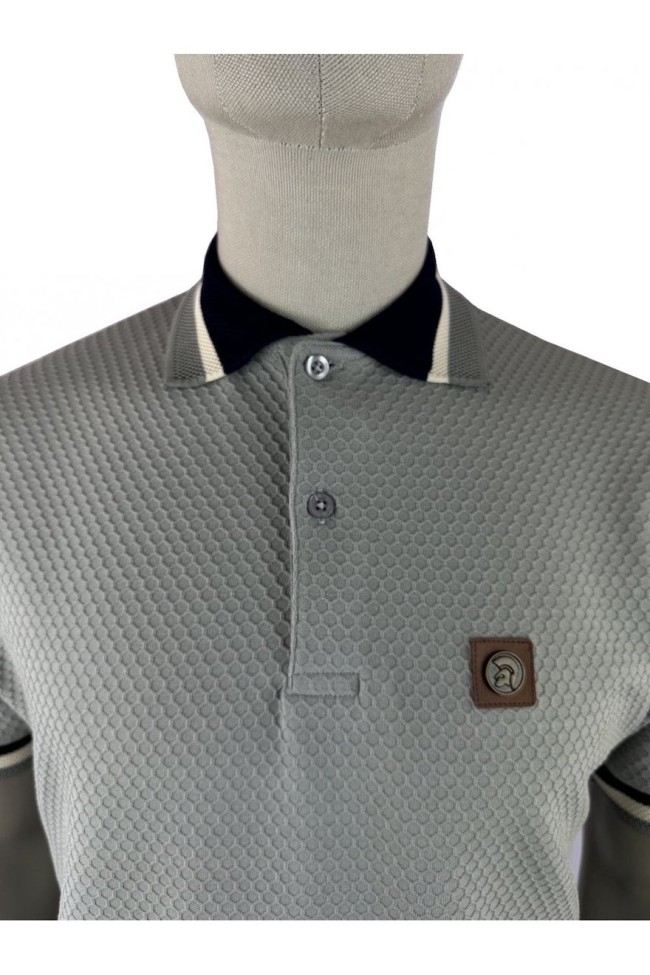 TR9129 Textured Jacquard Collar Polo Grey