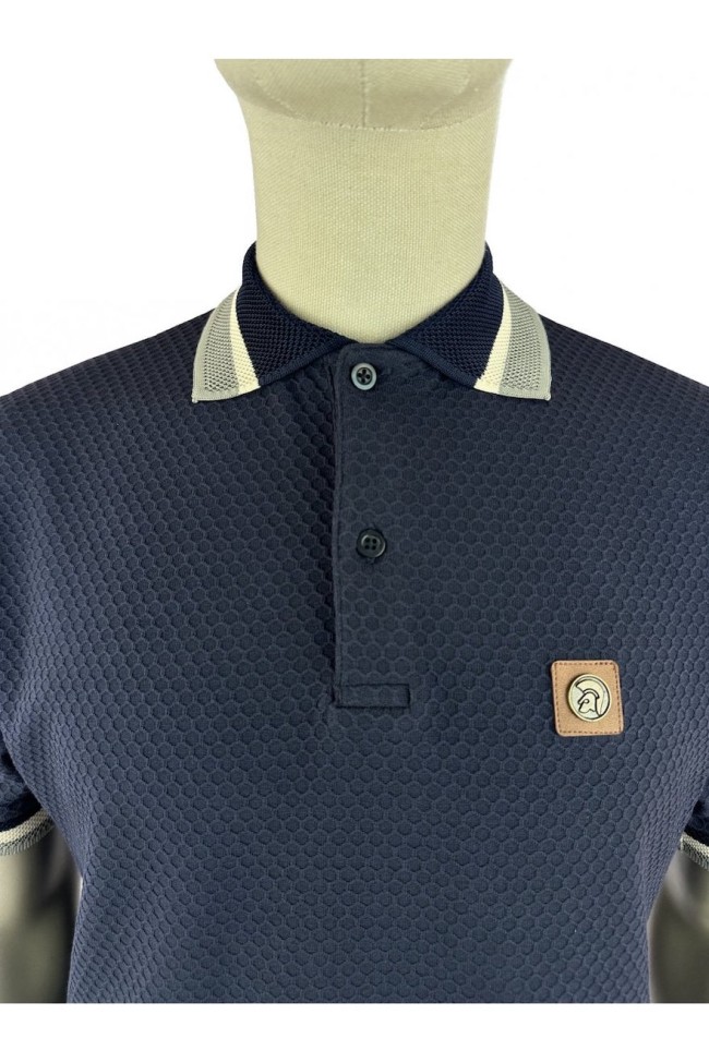 TR9129 Textured Jacquard Collar Polo Navy