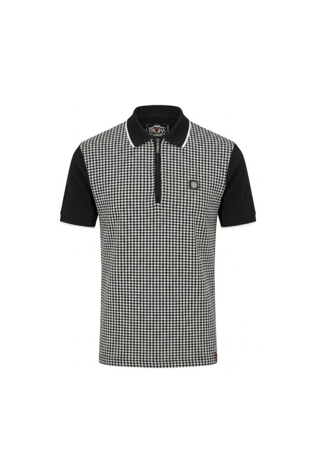 TR9125 Mono Houndstooth Zip Polo Black