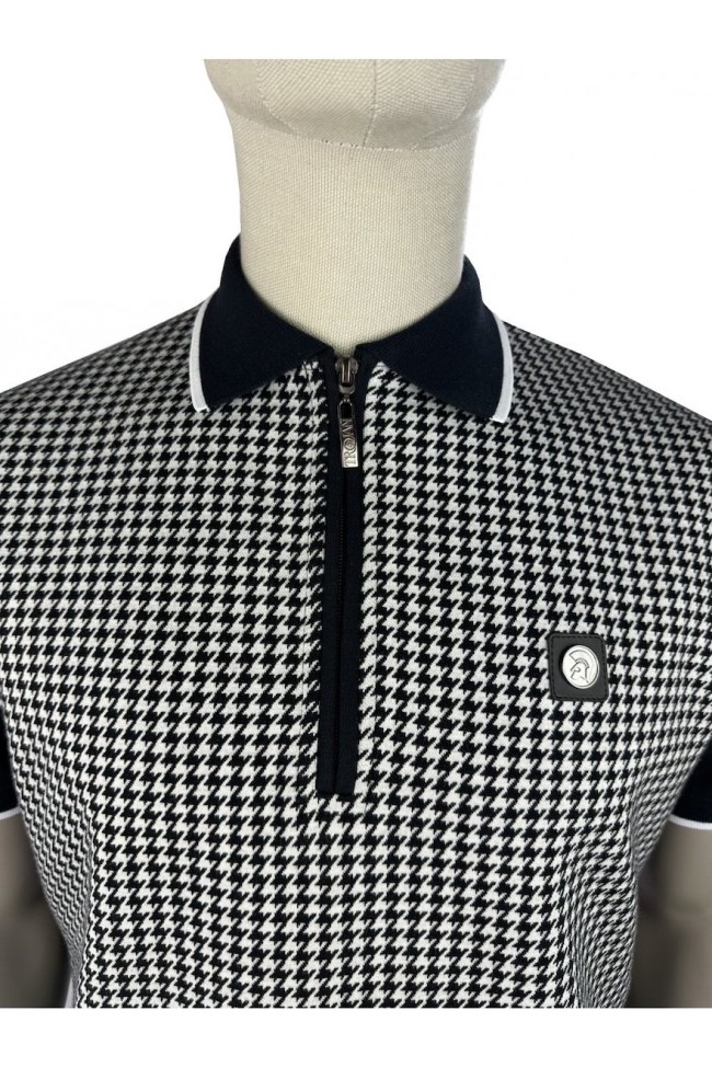 TR9125 Mono Houndstooth Zip Polo Black