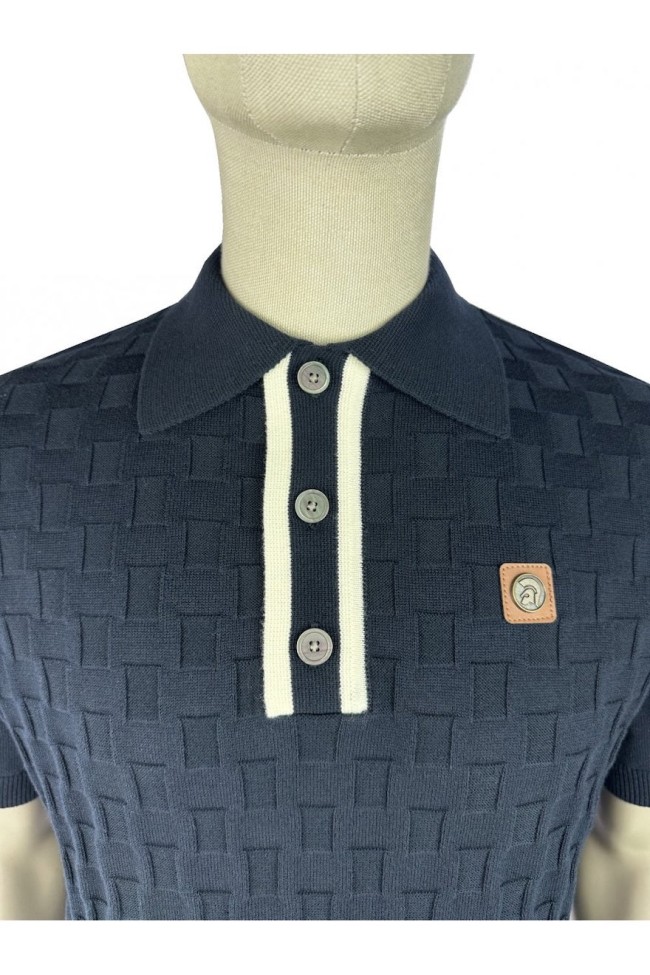 TR9112 Self Check Knitted Polo Navy