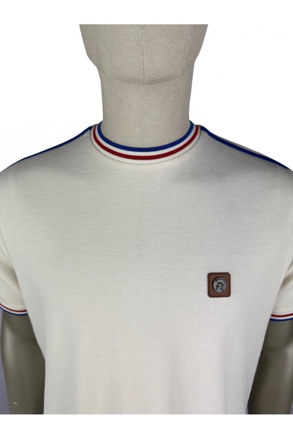 TC1042 Three Colour Tipped Pique T Shirt Ecru