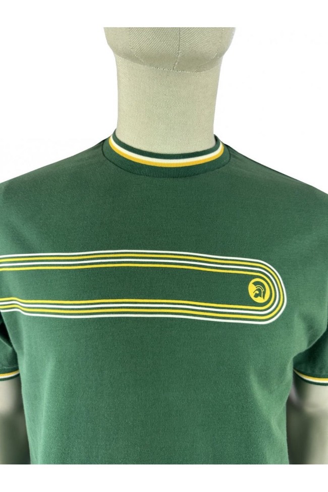 TR9137 Retro Stripe Print T Shirt Green