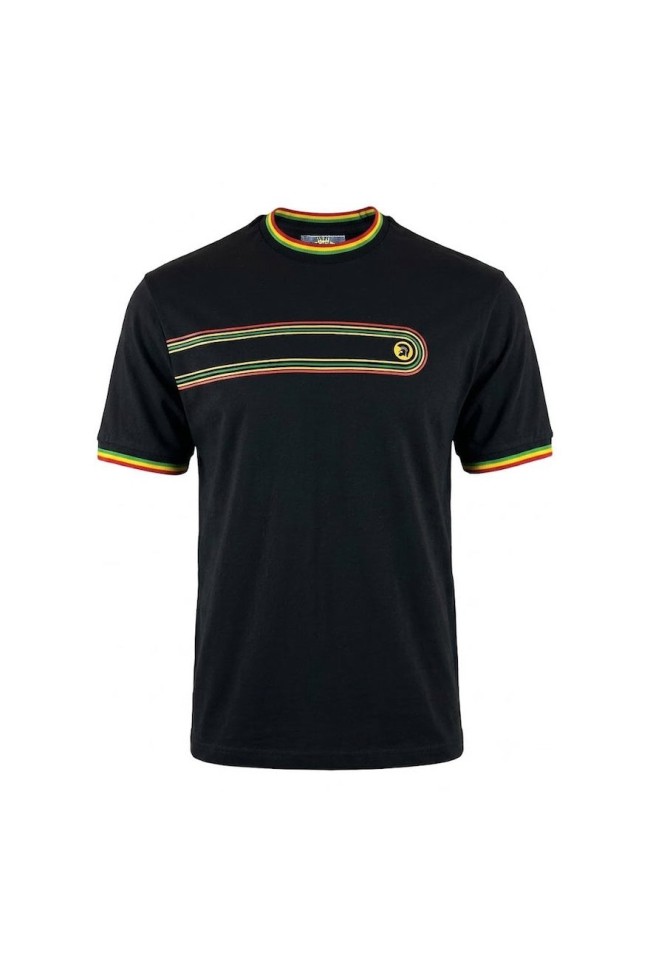 TR9137 Retro Stripe Print T Shirt Black