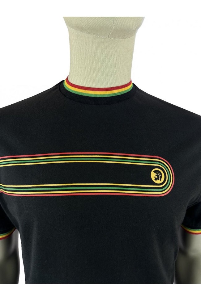 TR9137 Retro Stripe Print T Shirt Black