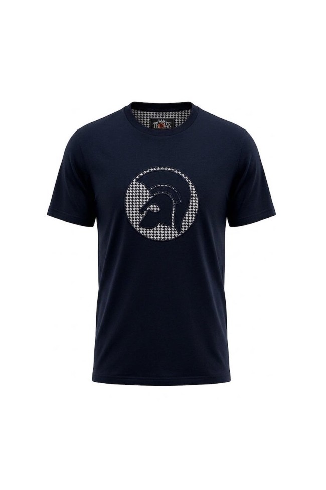 Navy TR9138 Applique Houndstooth Jacquard T Shirt