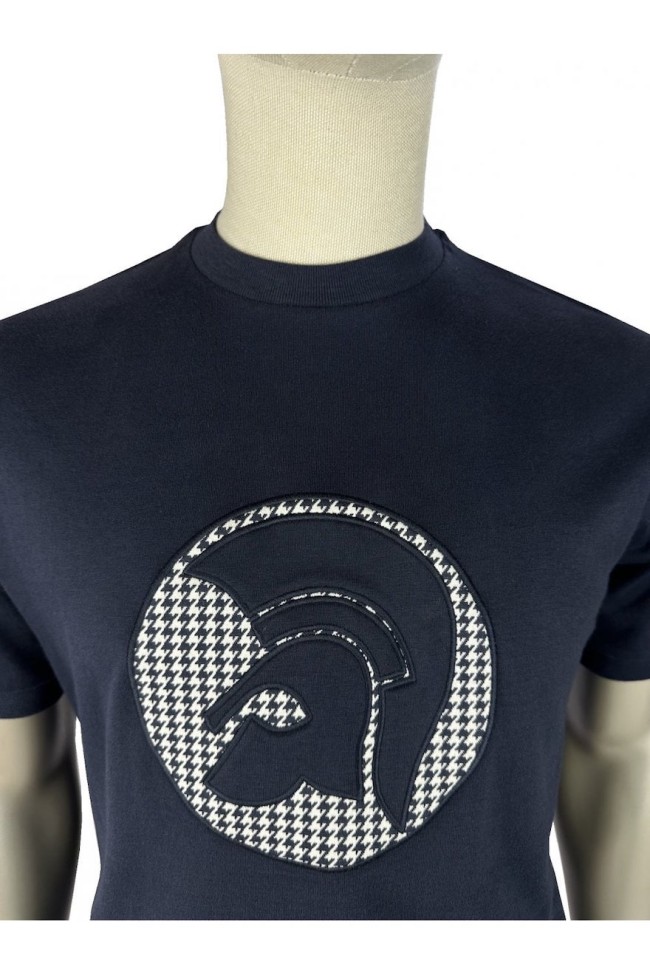 TR9138 Applique Houndstooth Jacquard T Shirt Navy
