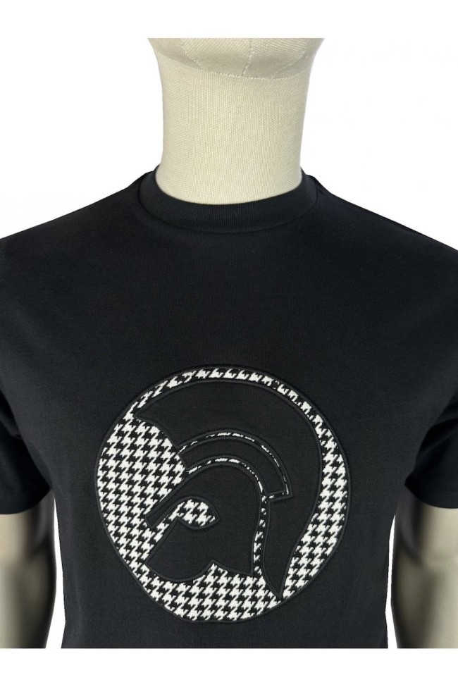 TR9138 Applique Houndstooth Jacquard T Shirt Black