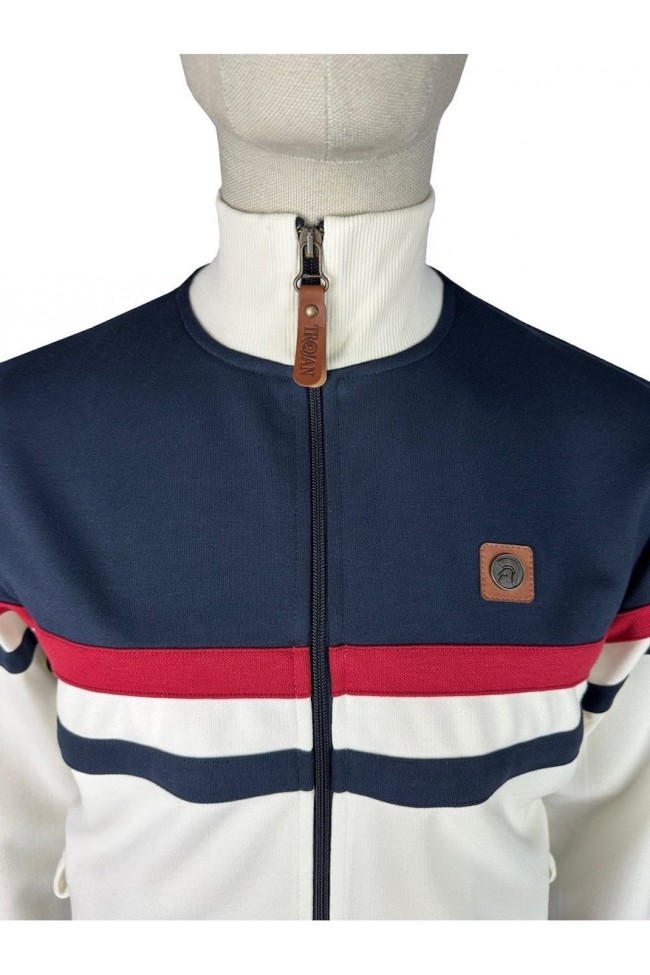 TR9051 Panel Stripe Track Top Ecru