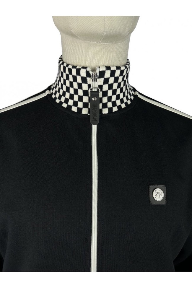 TR9105 Chequerboard Rib Track Top Black