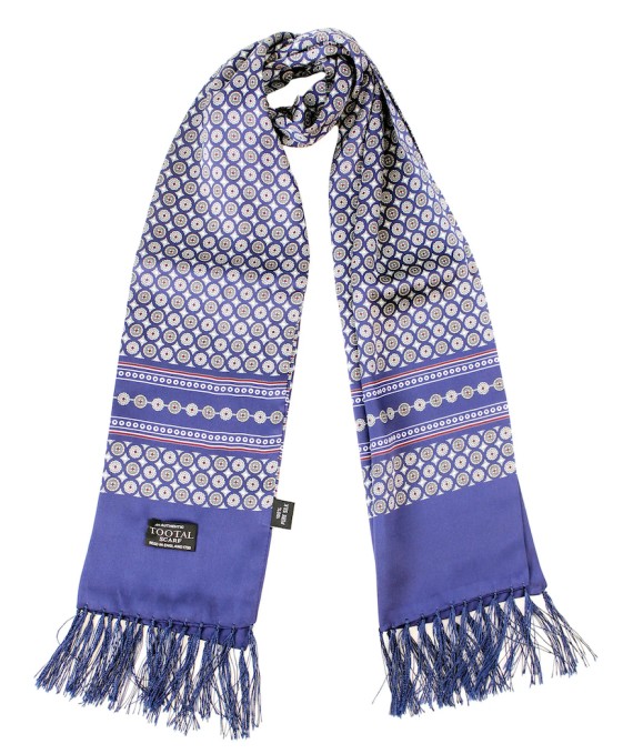 Circle Border Navy Silk Scarf Navy-058