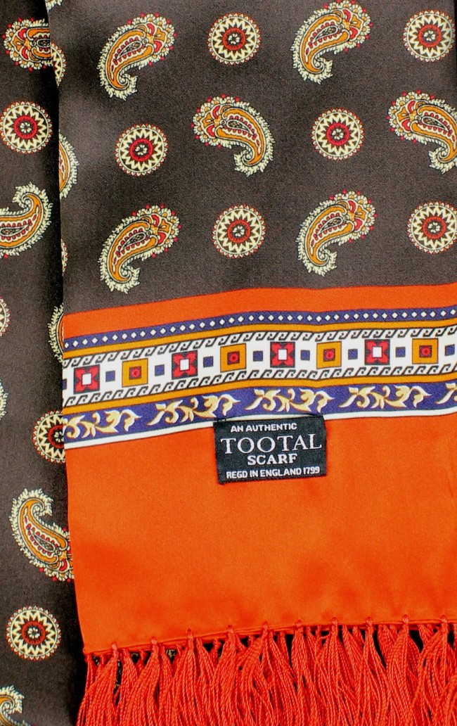 TV5949 Chocolate Paisley Border Silk Scarf Chocolate-056