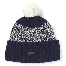 Fred Perry Twisted Yarn Bobble Beanie Hat in Navy Wool Mix White