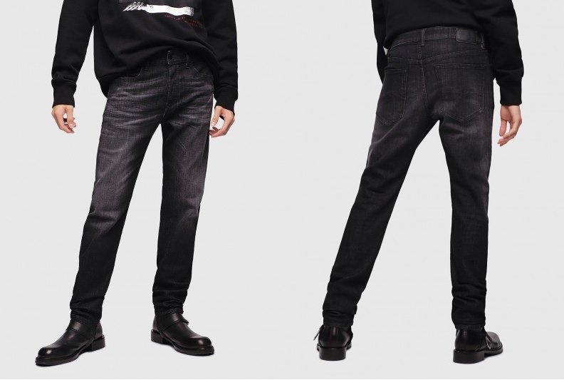 Black Grey Buster Regular Slim Tapered Jean by Diesel